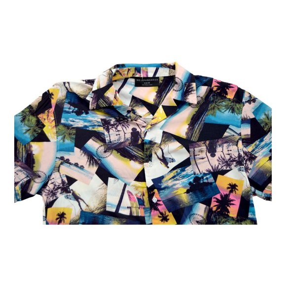 Men's Funky Rayon Short Sleeve‎ Buttondown Beach, Surf Carnival Scene M - Picture 3 of 3